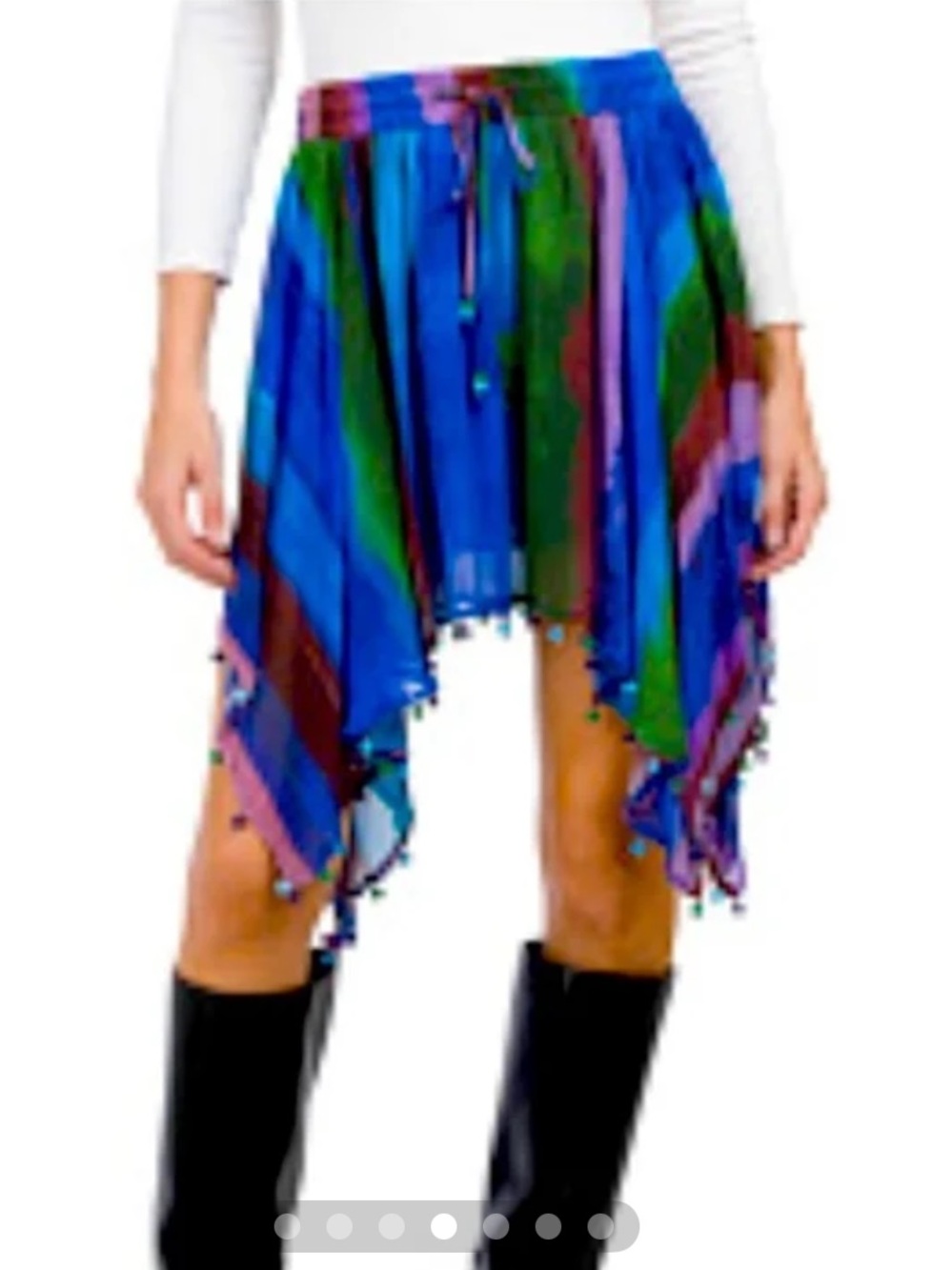 ZARA 🔥Beaded hem Tie Dyed Chiffon Printed Multi Blue Asymmetrical Skirt